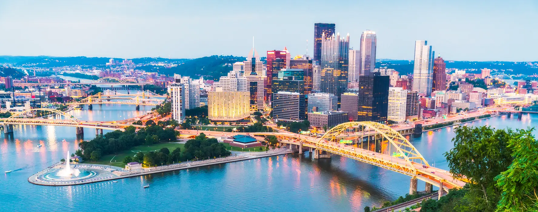 An aerial photo of downtown Pittsburgh.